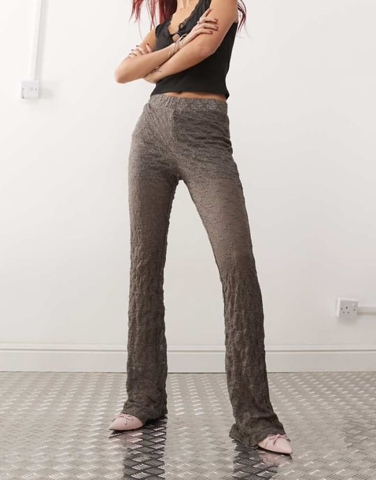 Noisy May flare lace trouser in grey - CHARCOAL - Image 1