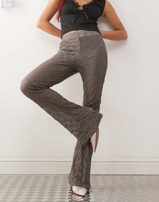 Noisy May flare lace trouser in grey - CHARCOAL - Image 3