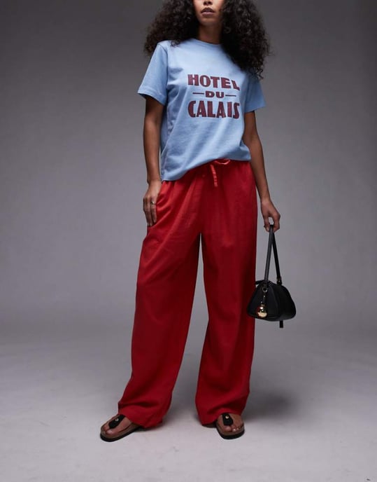 Topshop linneballongbyxa i röd - Image 1