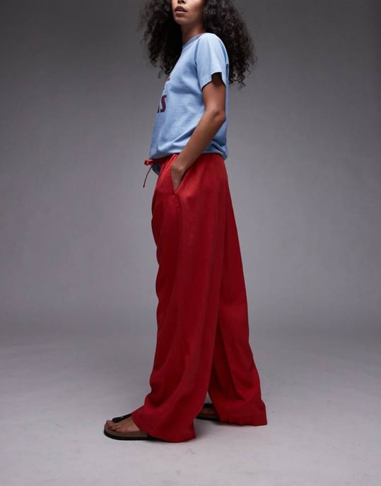 Topshop linneballongbyxa i röd - Image 3