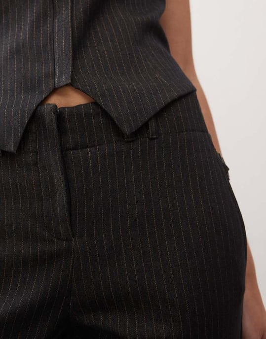COLLUSION low rise pinstripe kick flare trousers in black - Image 3