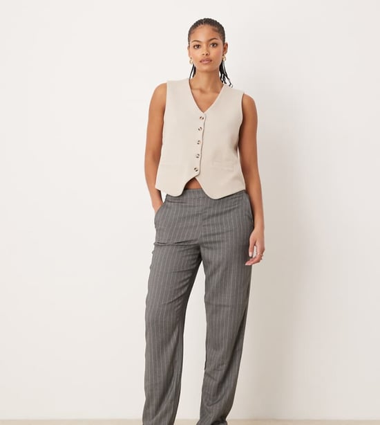 JDY Tall straight leg trousers in light grey pinstripe - Image 1
