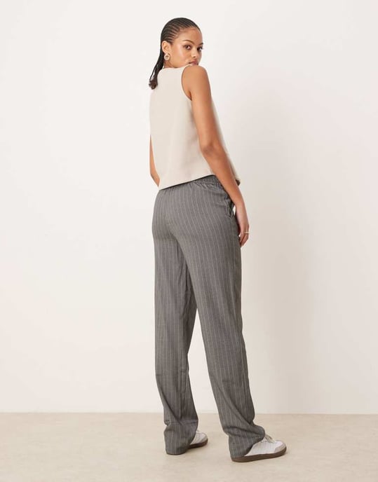 JDY Tall straight leg trousers in light grey pinstripe - Image 3