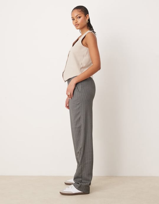 JDY Tall straight leg trousers in light grey pinstripe - Image 4