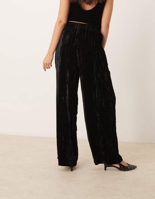 ASOS DESIGN crinkle velvet pull on trouser in black - Image 3