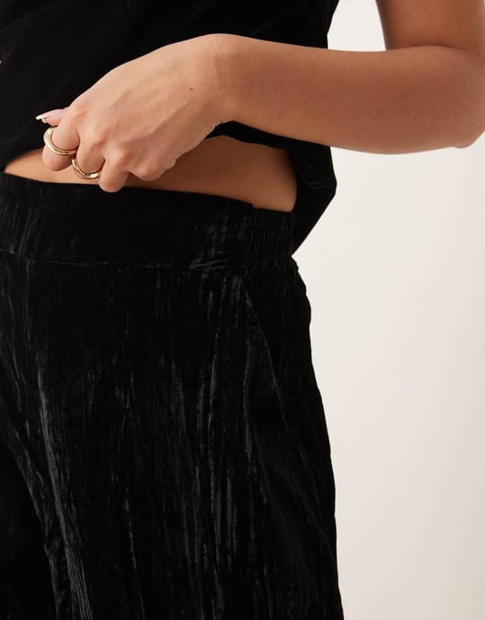 ASOS DESIGN crinkle velvet pull on trouser in black - Image 4