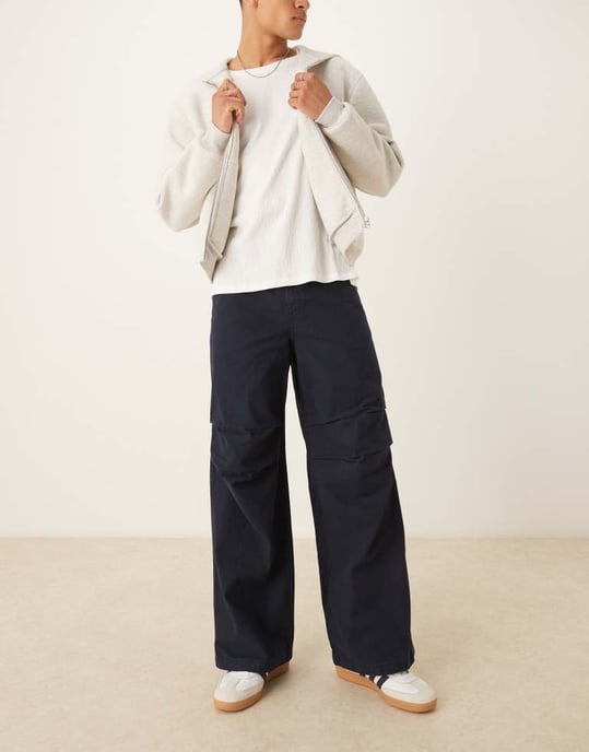 ASOS DESIGN lösa byxor med knäveck i marinblå - Image 2