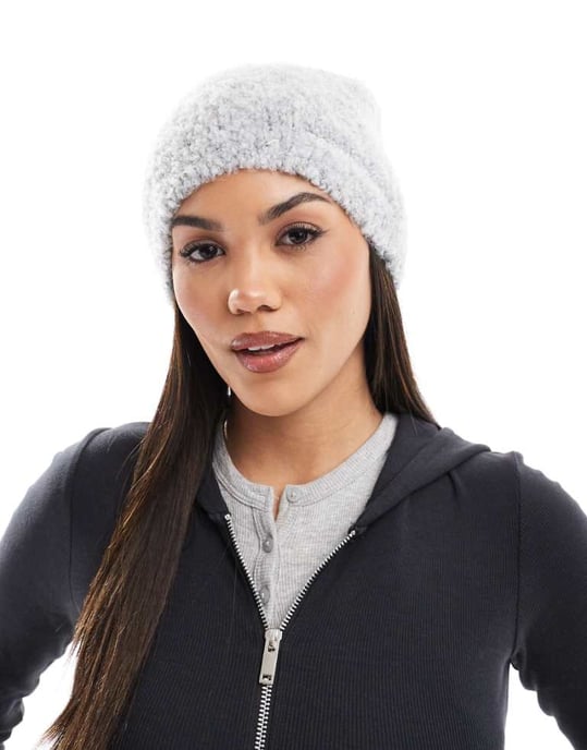 Tommy Jeans teddy beanie in silver grey - Image 1