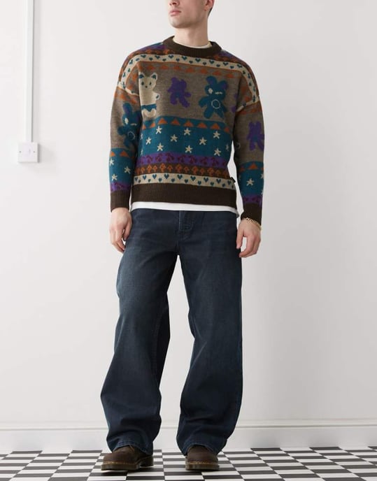 Weekday Sphere låg midja baggy jeans i mörkblå tvätt - Image 1