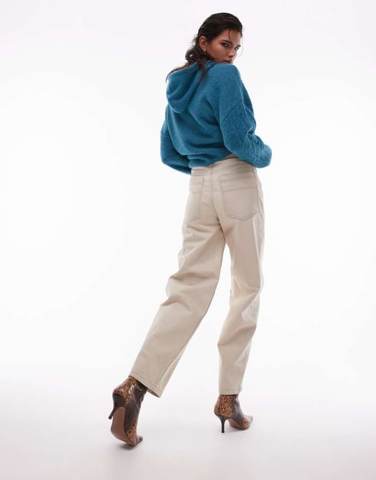 Topshop Baggy high rise Baggy clear coated jean in sand - Image 2