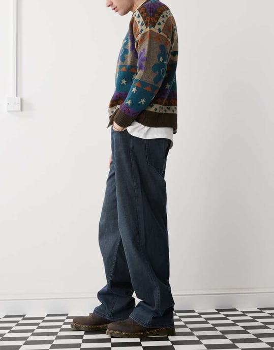 Weekday Sphere låg midja baggy jeans i mörkblå tvätt - Image 2