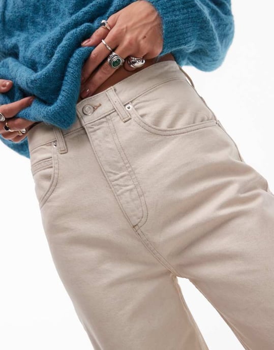 Topshop Baggy high rise Baggy clear coated jean in sand - Image 4
