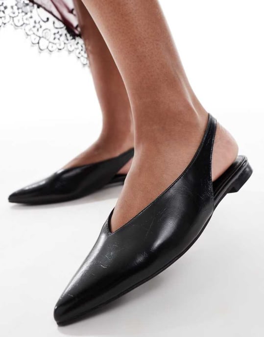 schuh Snörning slingback platta skor i svart - Image 2