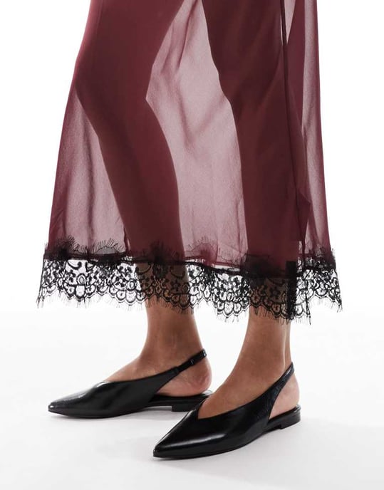 schuh Snörning slingback platta skor i svart - Image 3