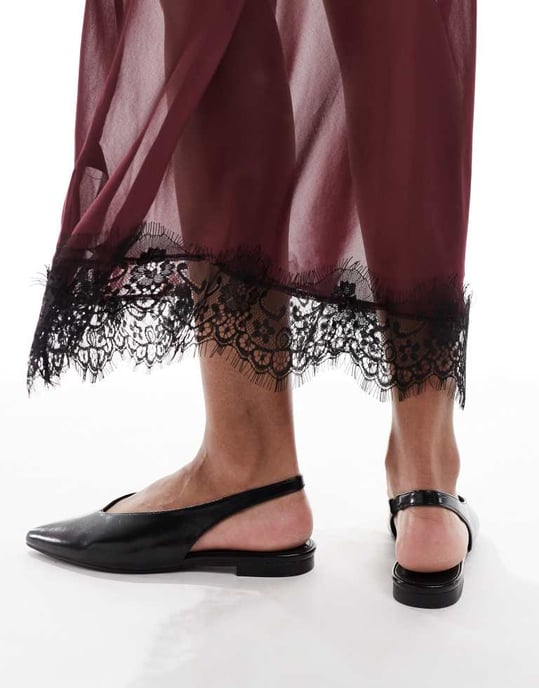 schuh Snörning slingback platta skor i svart - Image 4
