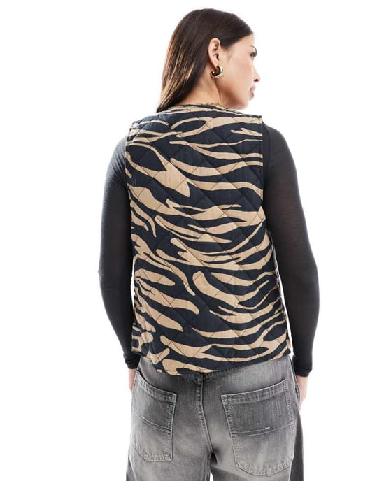 ASOS DESIGN button through quilted vest in animal print - Image 2