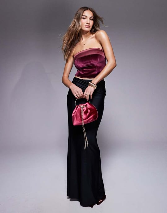 ASOS DESIGN velvet bandeau top with satin fold over - Image 3