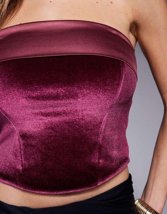 ASOS DESIGN velvet bandeau top with satin fold over - Image 4