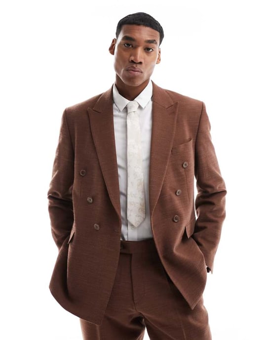 Viggo lisandro double breasted suit jacket in dark brown co-ord - Image 1