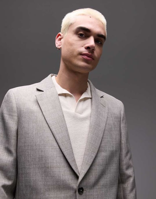 Topman relaxed textured suit jacket in stone - Image 1