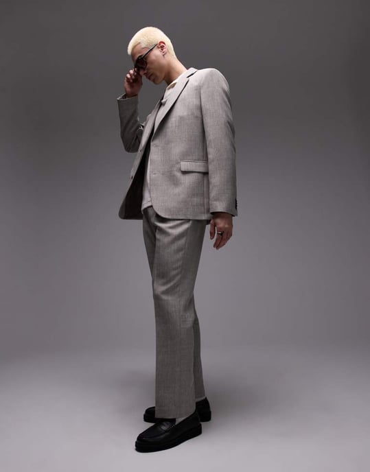 Topman relaxed textured suit jacket in stone - Image 2