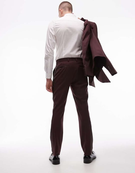 Topman premium slim tux suit trouser in burgundy - Image 2