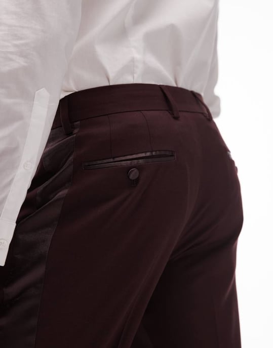 Topman premium slim tux suit trouser in burgundy - Image 3