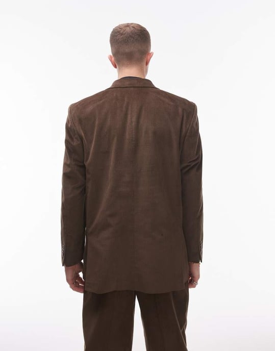 Topman oversized double breasted cord suit jacket in brown - Image 2