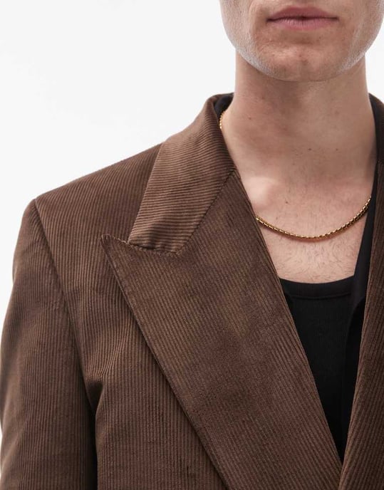 Topman oversized double breasted cord suit jacket in brown - Image 3