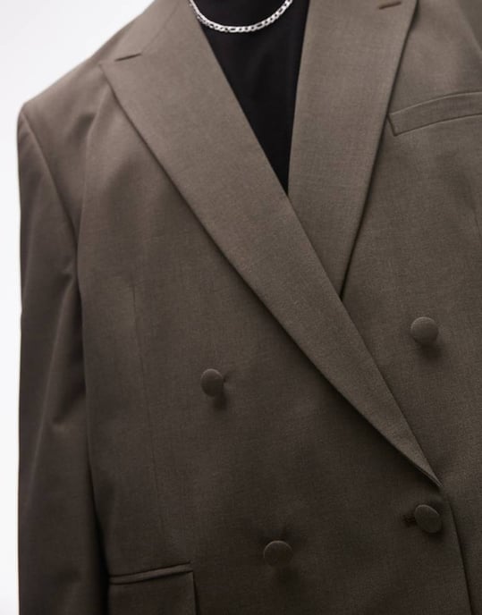 Topman relaxed deconstructed double breasted suit jacket in khaki - Image 2