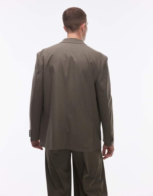 Topman relaxed deconstructed double breasted suit jacket in khaki - Image 3