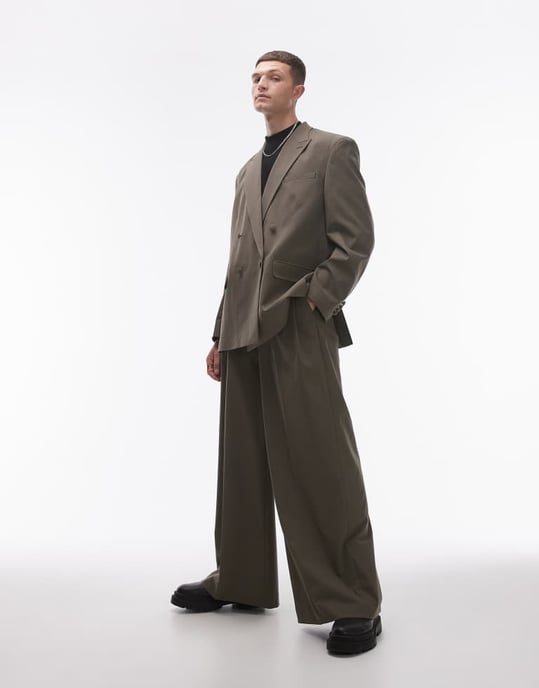 Topman relaxed deconstructed double breasted suit jacket in khaki - Image 4