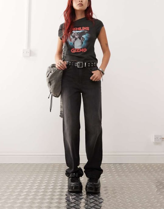 Noisy May Pixie high waist boyfriend jeans in washed black - Image 1