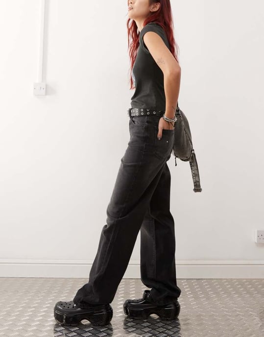 Noisy May Pixie high waist boyfriend jeans in washed black - Image 2