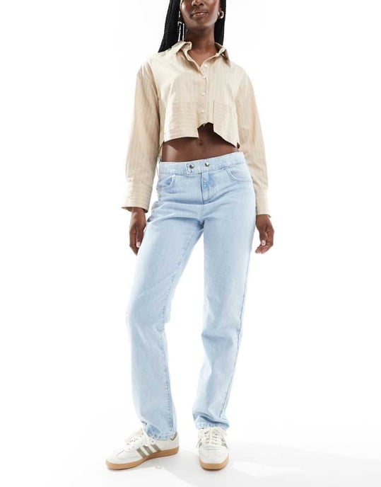 ASOS DESIGN low rise jean in stud fastening in bleach - Image 1