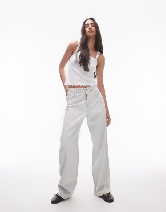 Topshop mid rise loose fit white coated jean in bleach - Image 1