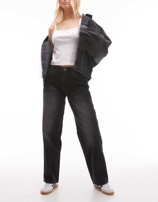 Topshop Hourglass Cinch low rise relaxed jean in deep black - Image 1