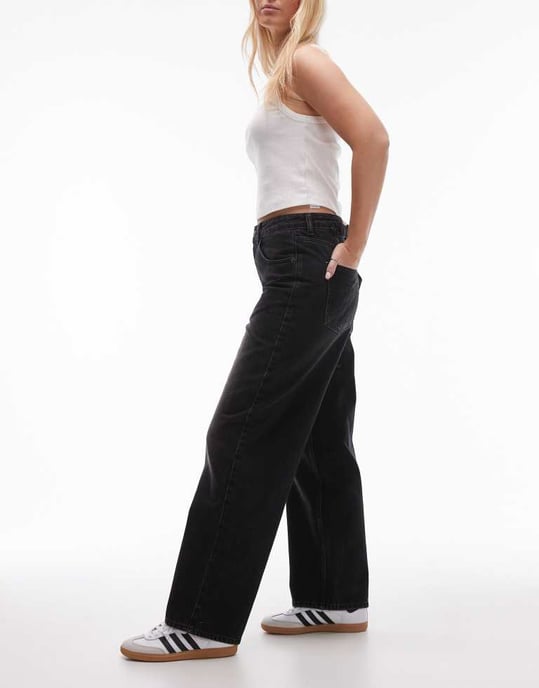 Topshop Hourglass Cinch low rise relaxed jean in deep black - Image 3
