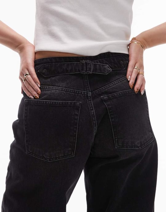 Topshop Hourglass Cinch low rise relaxed jean in deep black - Image 4