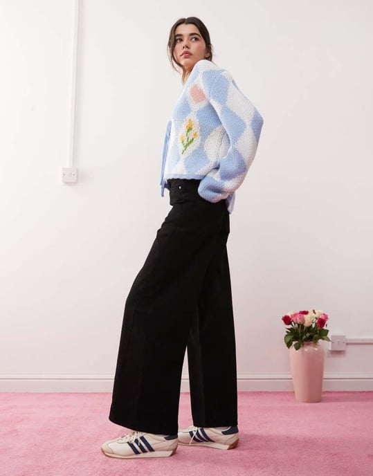 Miss Selfridge wide leg jean in clean black - Image 3