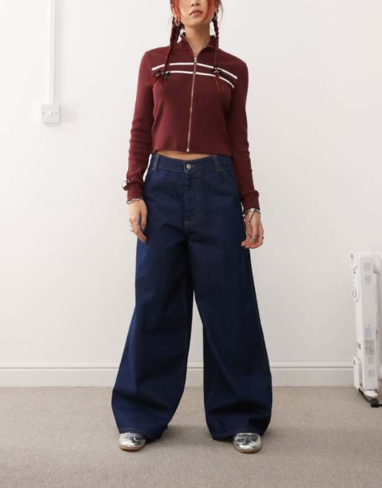 COLLUSION wide leg seam detail jeans in indigo - Image 1