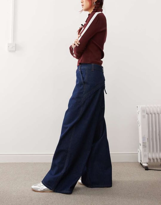 COLLUSION wide leg seam detail jeans in indigo - Image 3