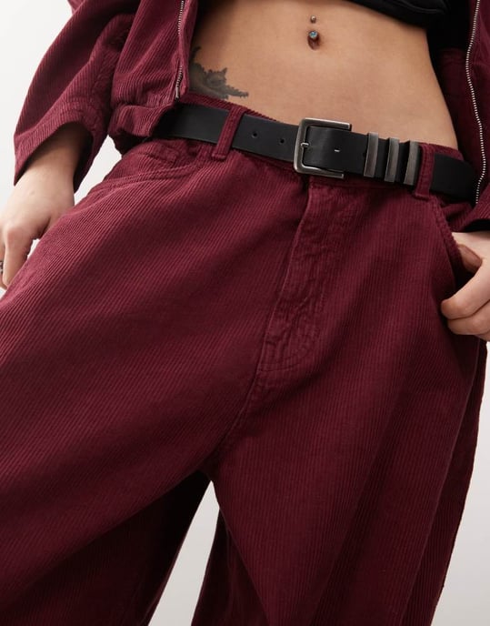 Reclaimed Vintage cord barrel leg jean co-ord in burgundy - Image 3