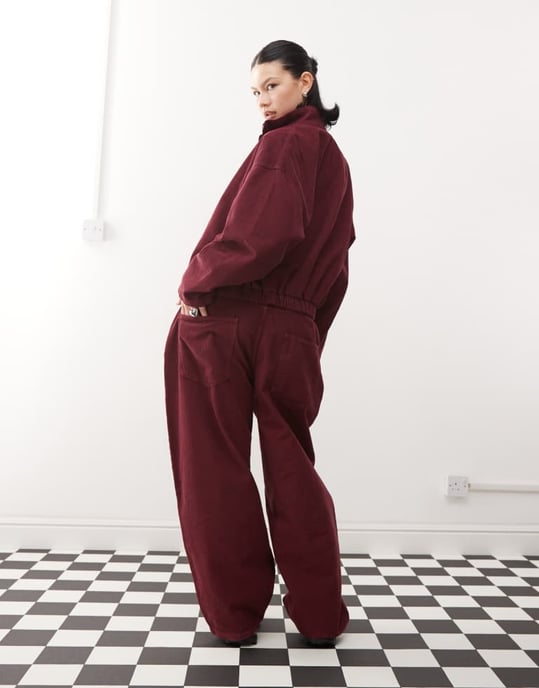 Reclaimed Vintage cord barrel leg jean co-ord in burgundy - Image 4