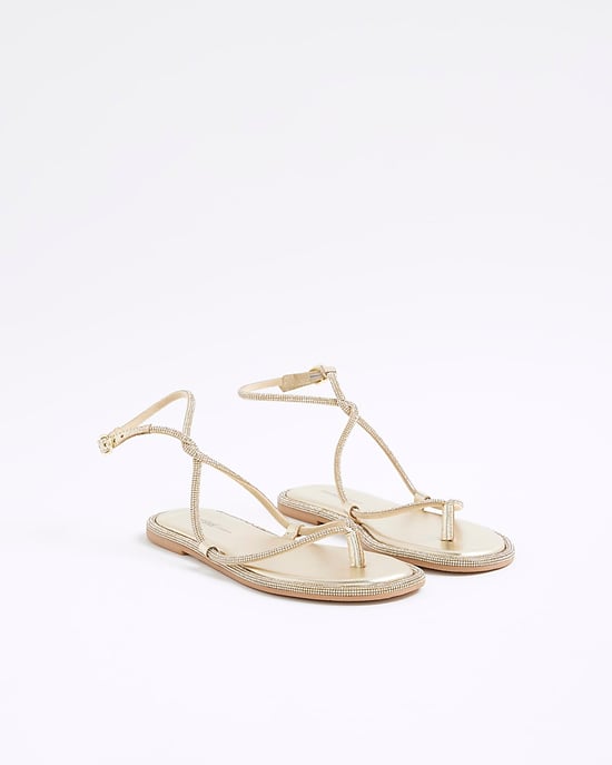 River Island Womens Sandals Gold Embellished Twist Strappy - Image 1