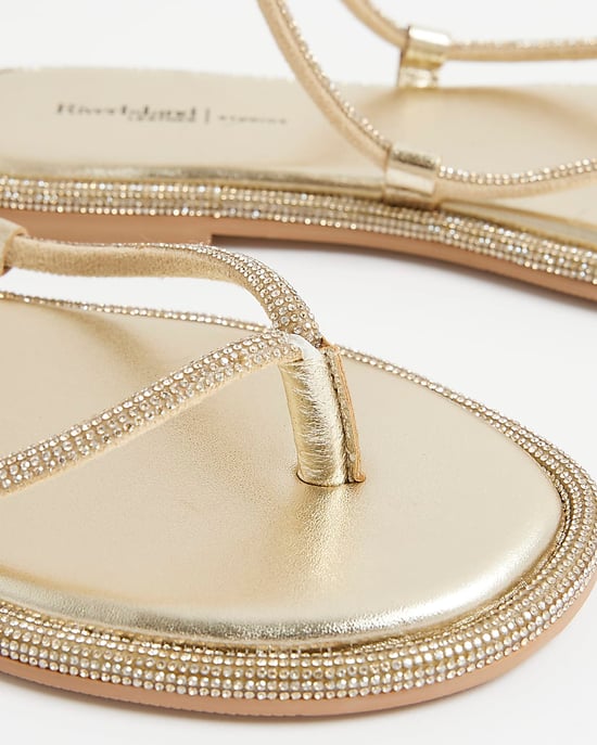 River Island Womens Sandals Gold Embellished Twist Strappy - Image 3