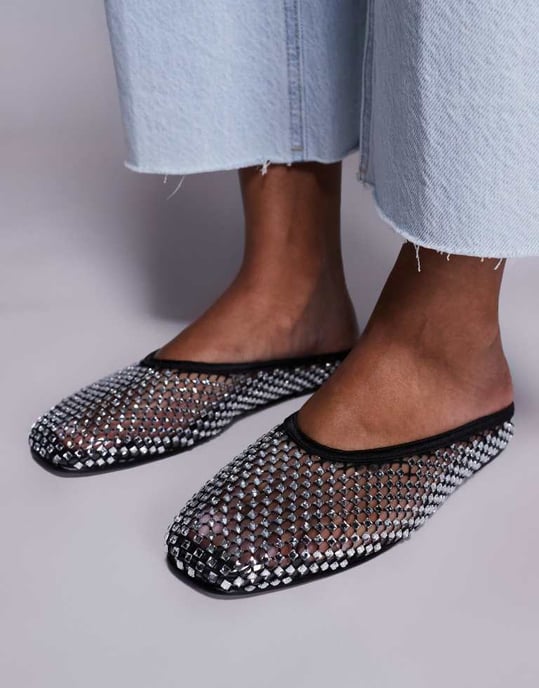 Simmi London Luz mule i svart diamante mesh - Image 2
