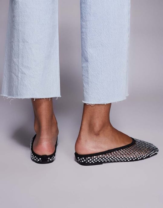 Simmi London Luz mule i svart diamante mesh - Image 3
