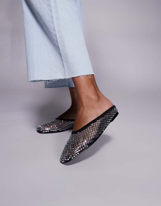 Simmi London Luz mule i svart diamante mesh - Image 4