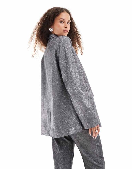 Amy Lynn metallic box blazer in silver co-ord - Image 2